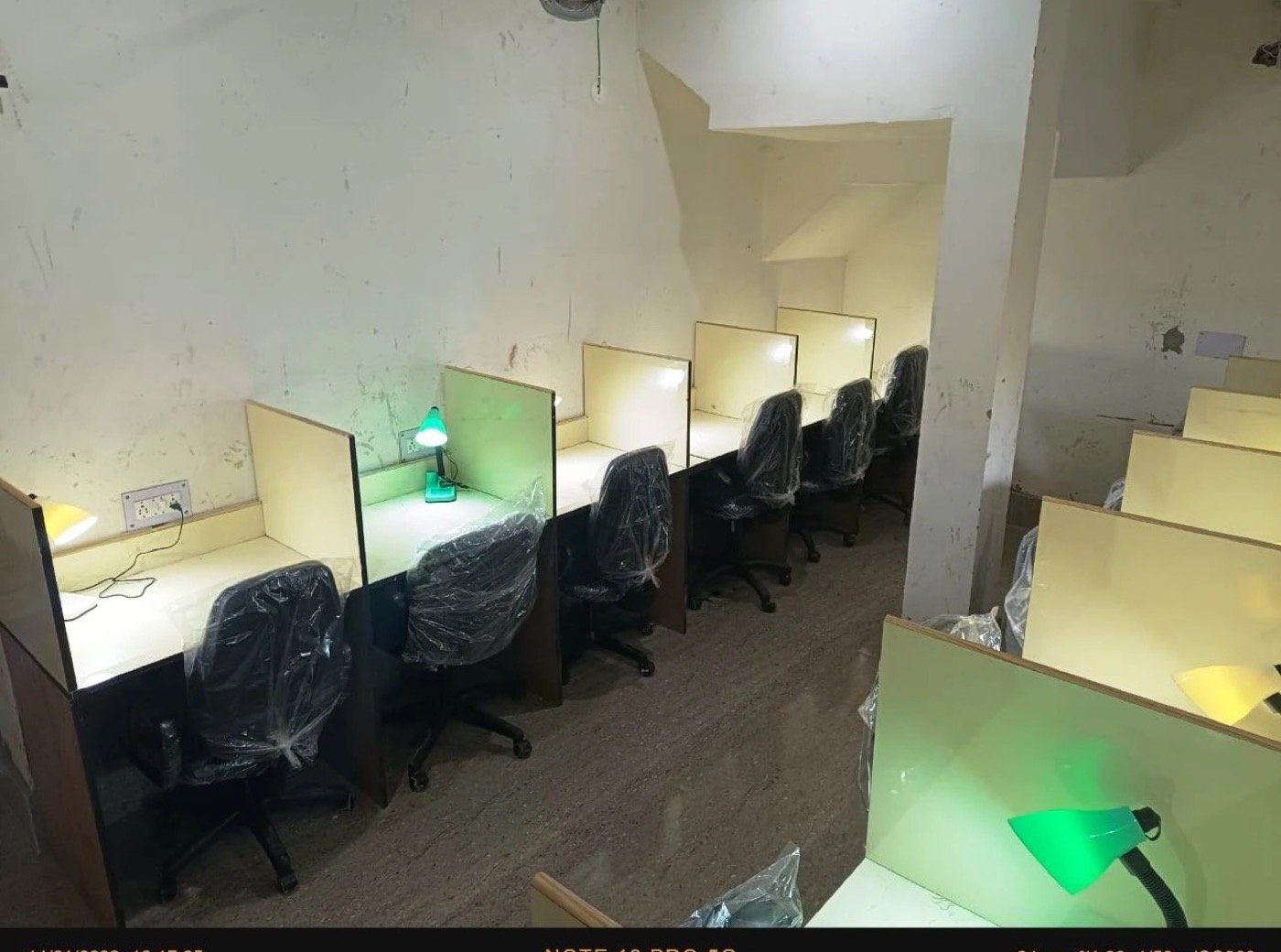 Silent study library with desk lamps